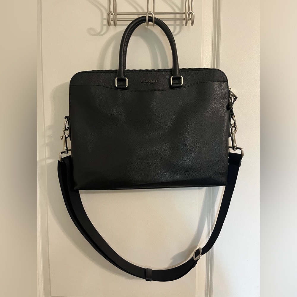 Coach Black Leather Sleek Tote w/crossbody strap.